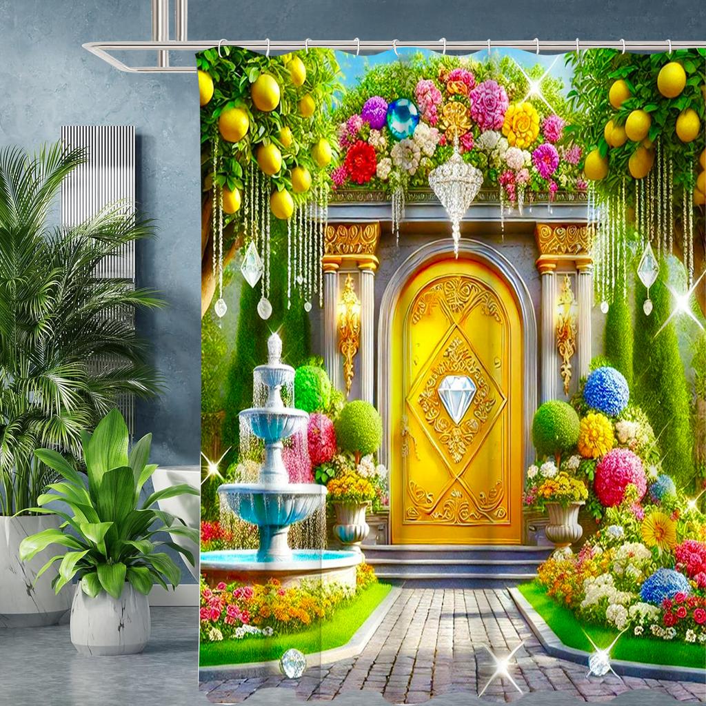 Diamond Door shower curtain, bathroom shower waterproof curtain with 12 hooks, fish shaped home decoration, free delivery