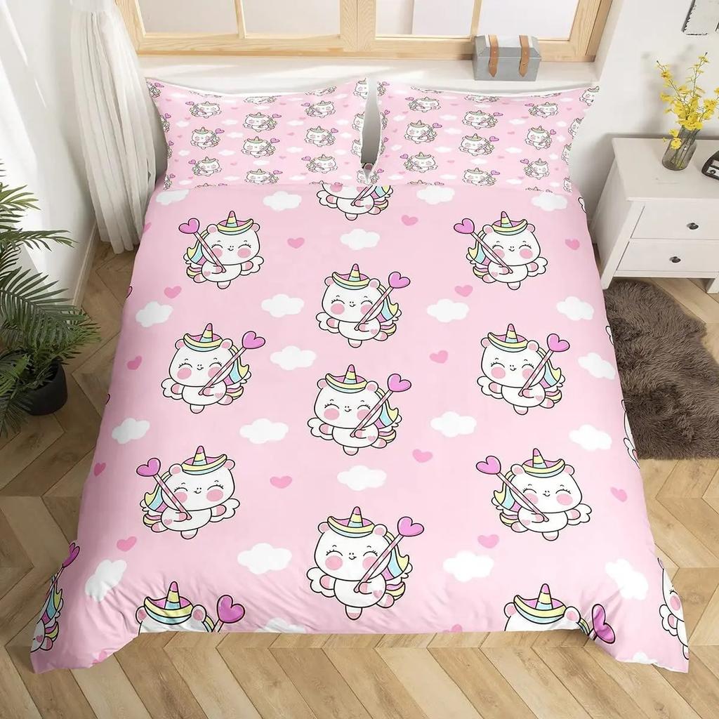 Rainbow Unicorn Duvet Cover Cute Dreamy Horse Comforter Cover Cartoon Little Unicorn Bedding Set Twin For Girl Teen Kawaii Gifts