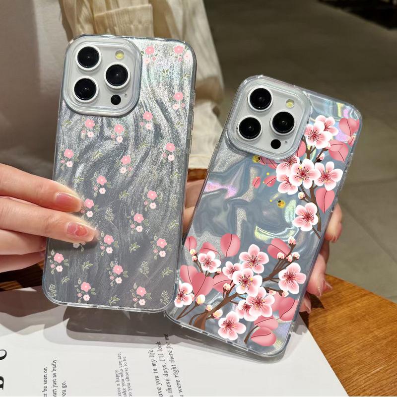 Для iPhone 16 Plus 15 Pro Max 14 Pro 13 12 11 чехол роскошный блестящий цветочный принт глянцевый ударопрочный TPU PC тонкий прозрачный чехол для телефона