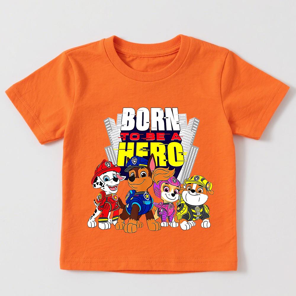 Paw Patrol Born to Be a Hero Cute Police Dogs Print Cotton T Shirt Kids Casual Summer Top Boys Girls Unisex Clothing