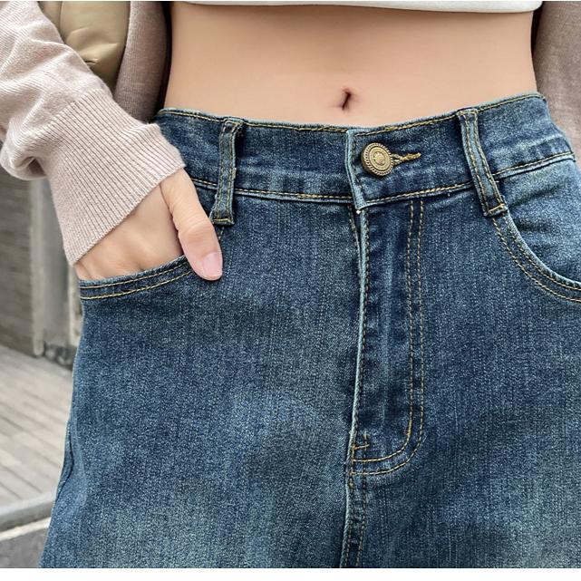 DIMANAF 2025 Летние женские синие джинсы брюки женские эластичные базовые брюки с высокой талией длинные брюки