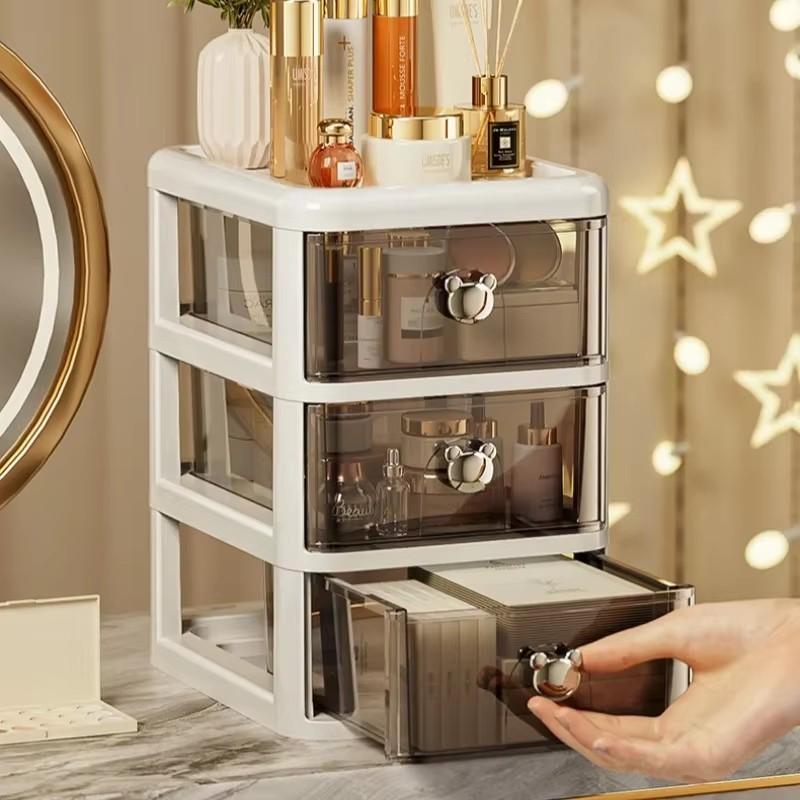 Мультяшный многослойный настольный органайзер Настольный ящик для хранения с пыленепроницаемым выдвижным ящиком для канцелярских товаров, косметики для офисного стола