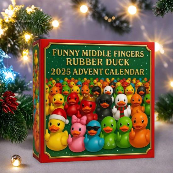 Funny French Bulldog Middle Finger Rubber Duck Advent Calendar 24 Christmas Countdown Box for Tree Decor Festive Bath Toy Gift for Kids Adults