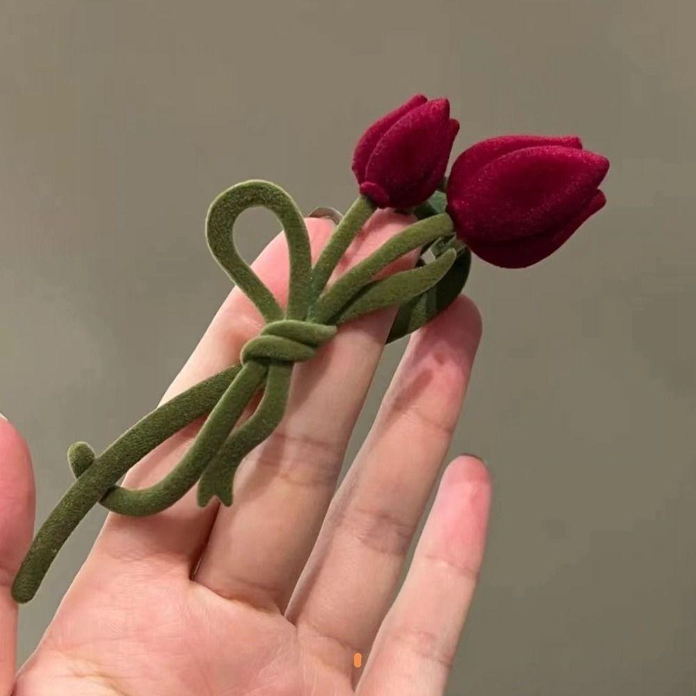 Clip Female Hair Accessories Red Velvet Hair Claw Korean Style Headwear Flocking Tulip Hair Clip