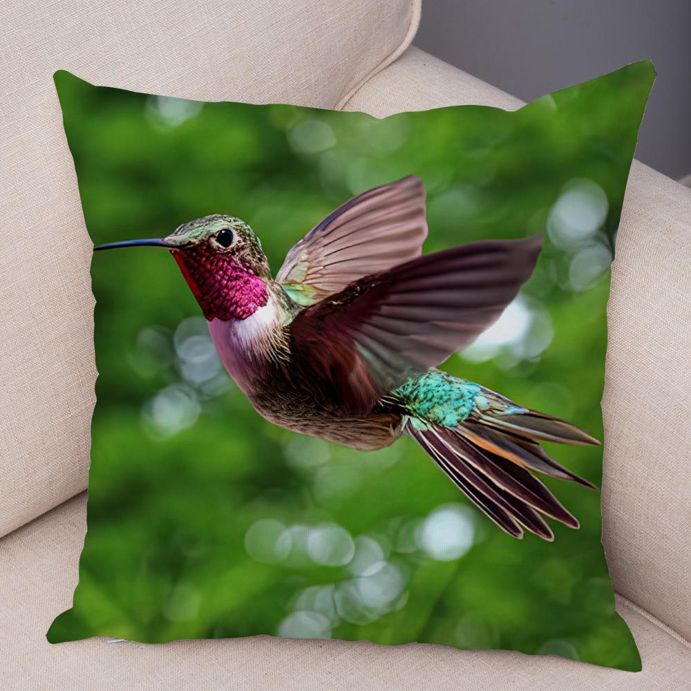 Hummingbird Flower Cushion Cover Vibrant Bird And Floral Print Soft Fabric Living Room Sofa Home Decor Pillow Case
