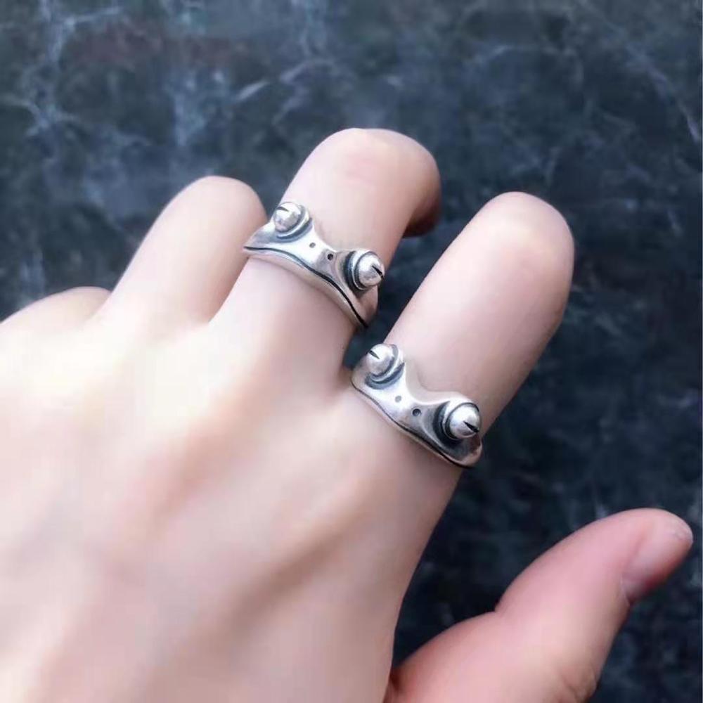 For Women Artistic Design Bohemian Retro Resizable Frog Finger Ring Silver Color Opening Ring