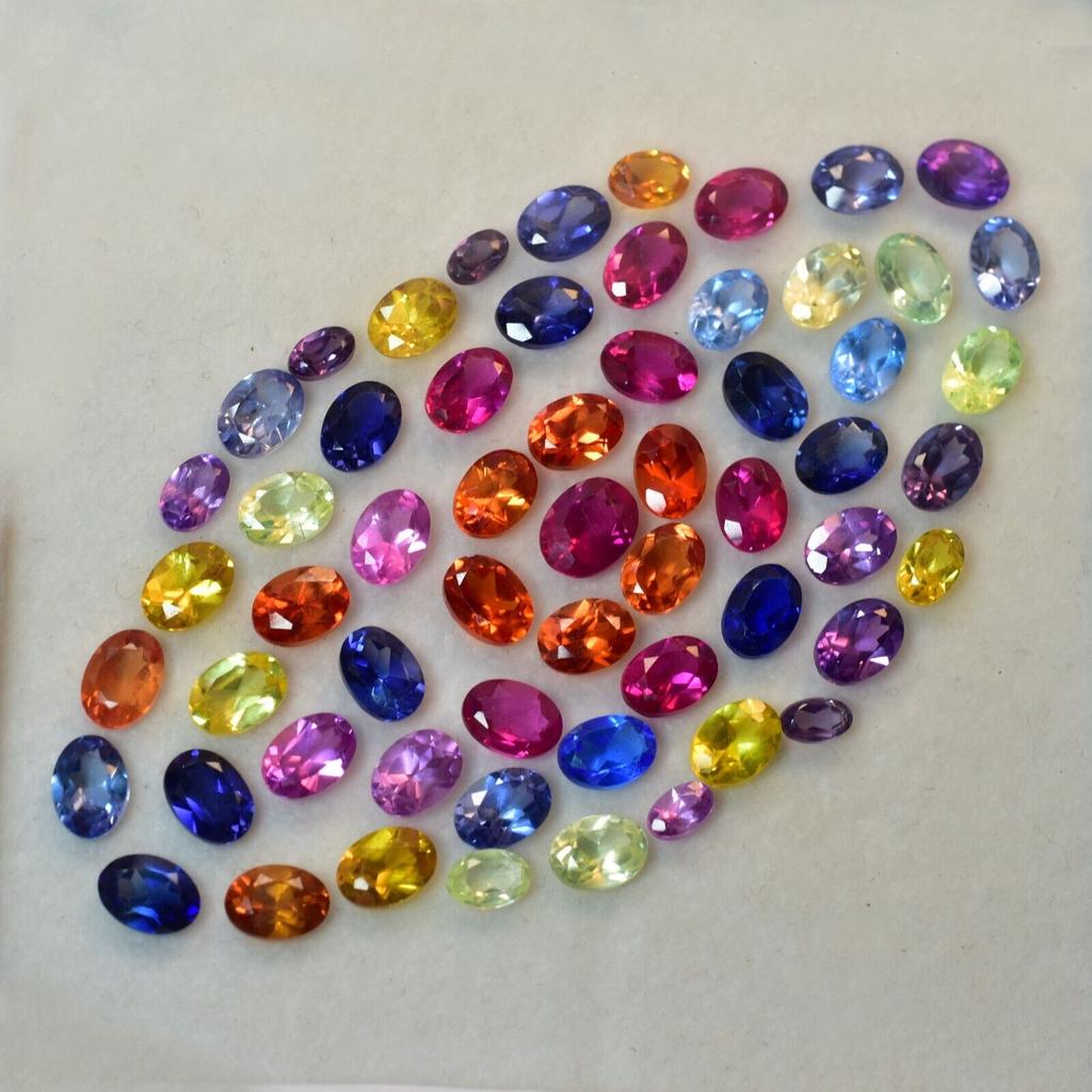 Natural Mixed Color Sapphire Loose Gemstone 8 pcs Oval Lot 7x5 mm September Birthday Birthstone