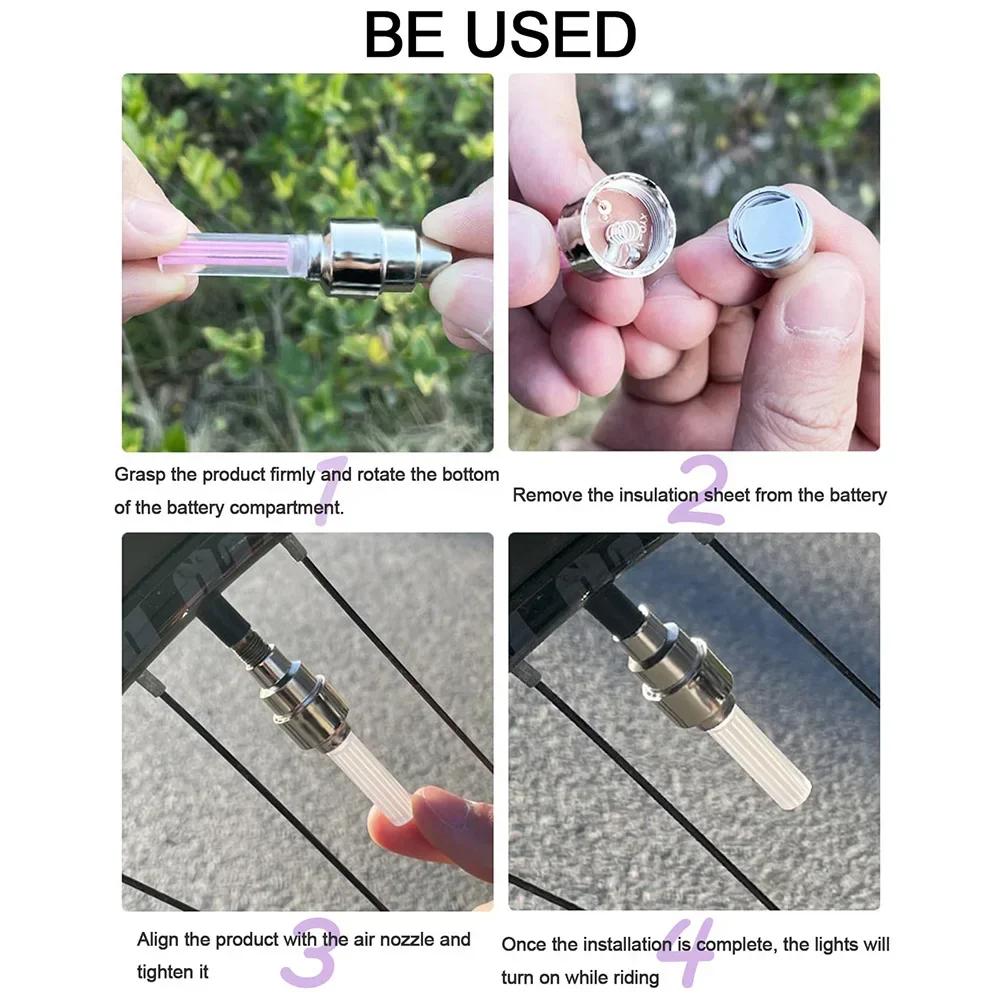 2 шт. велосипедных фонарей со светодиодами и датчиком движения, с батарейками, для шоссейного, горного велосипеда, колпачки на ниппель шины, велосипедные аксессуары