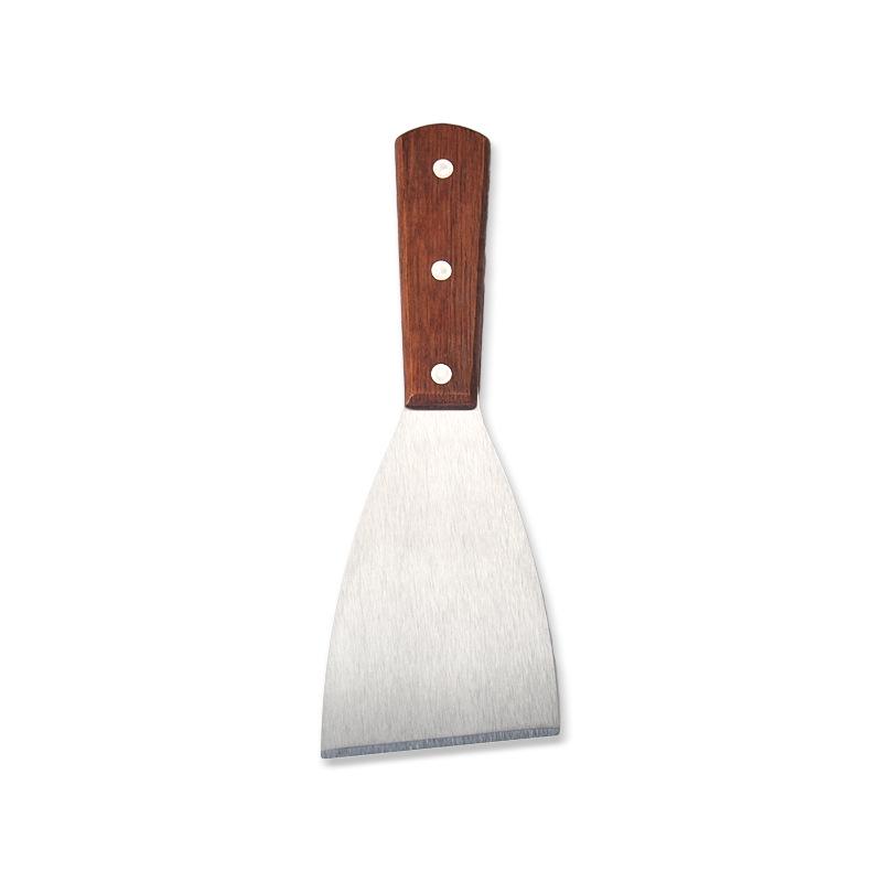 Трехсторонняя скошенная лопатка из нержавеющей стали с деревянной ручкой - Идеально подходит для теппаньяки, блинов и тортов