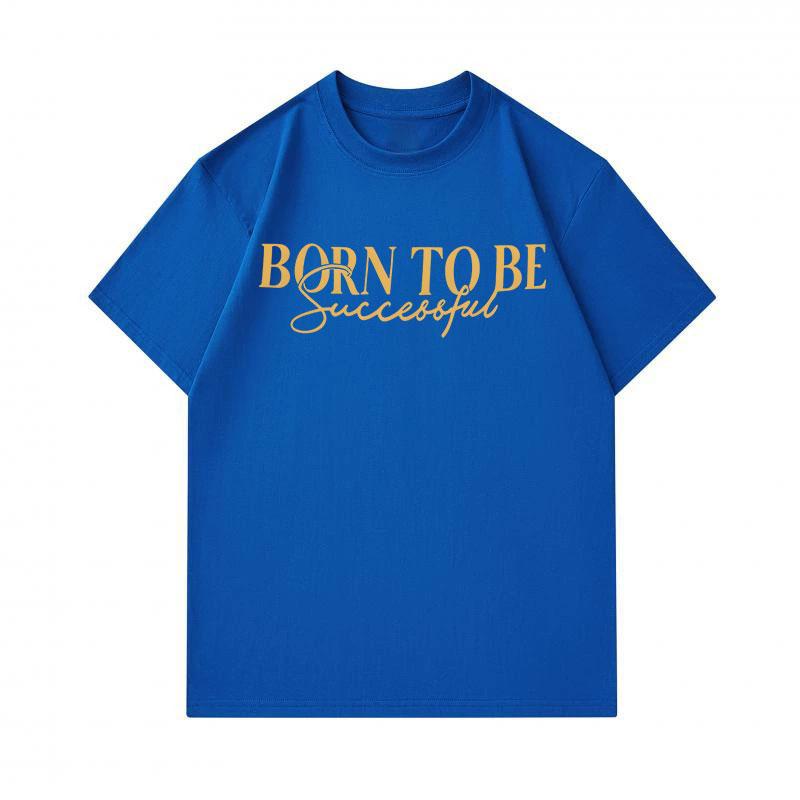 Men's 100% Cotton Crew Neck Short Sleeve T-Shirt, Born To Be Successful Slogan Print Casual Comfortable Breathable Tee For Daily Wear Summer Activitie