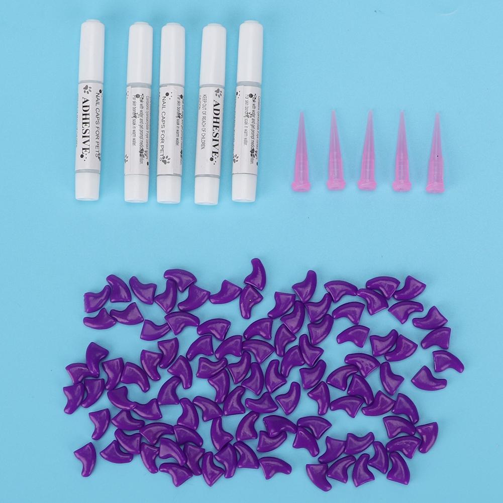 100 шт. мягкие чехлы для когтей из ПВХ для кошек, набор украшений для ухода за лапами(Фиолетовый М)