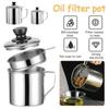 1.2/1.8L Oil Filter Pot Large Capacity Stainless Steel Oil Pot Grease Keeper Storage