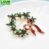 Enamel Christmas Wreath Brooches For Women Bowknot Flower Circle Brooch Pins Gifts