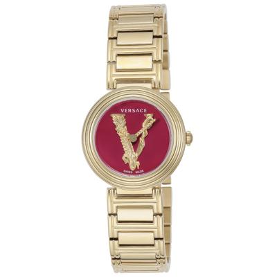 [Versace] Часы Virtus Mini Venus Mini с красным циферблатом из нержавеющей стали и сапфировым стеклом, кварцевые, 28 мм, швейцарские часы VET300321, женские, золотые [Товар]