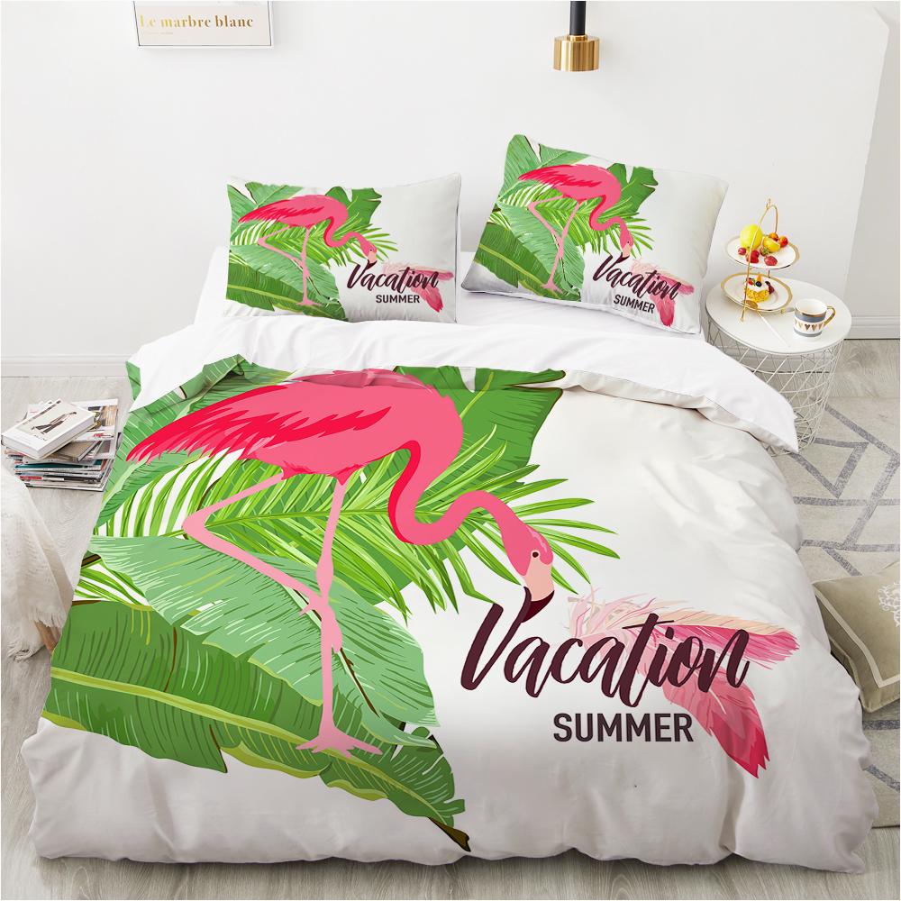 Animal Flamingo King Queen Duvet Cover Cartoon Pink Tropical Bird Bedding Set For Kids Teens Aduls Blue Soft 2/3pcs Quilt Cover
