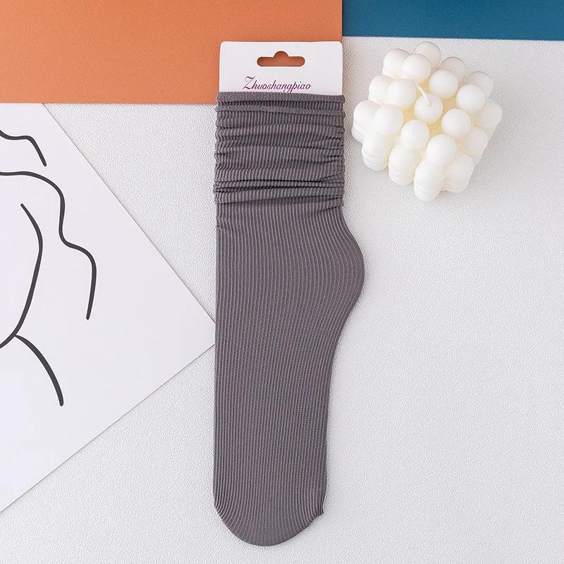 One Pairs Japanese Korean Women Ice Thin Loose Calf Tube Socks Summer Nylon Socks Fashion College Style Solid Color Socks