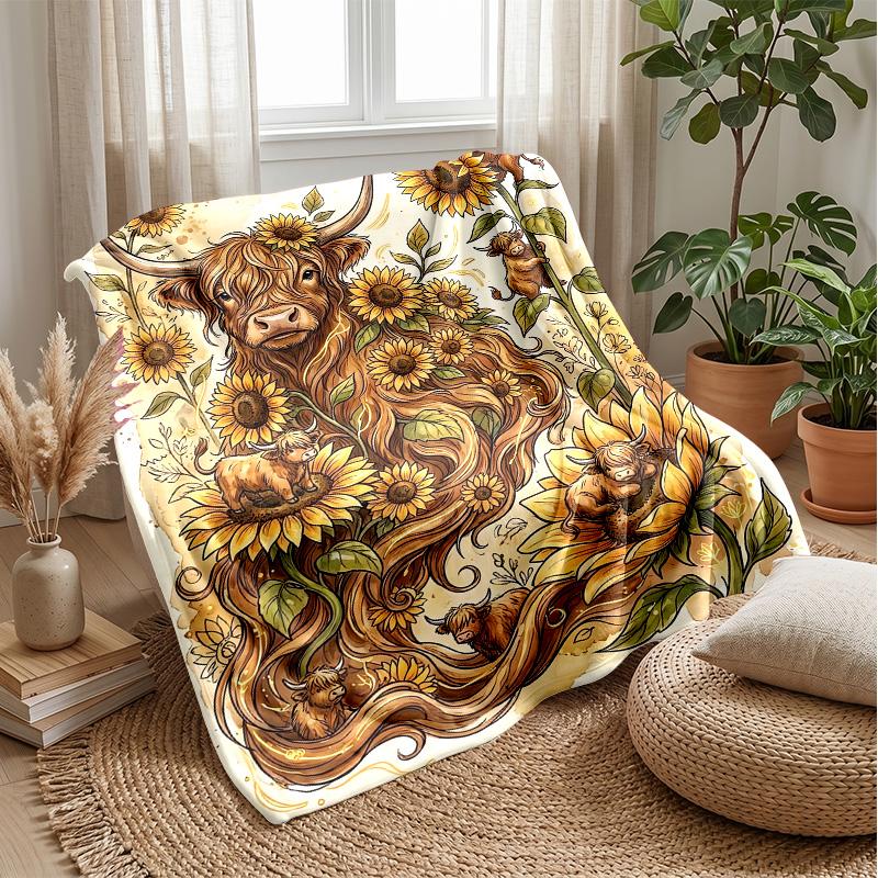 Highland Cows in Magical Forest Theme blanket Lightweight Warm Flannel Blanket Decorative Throw Blanket for Home Decoration