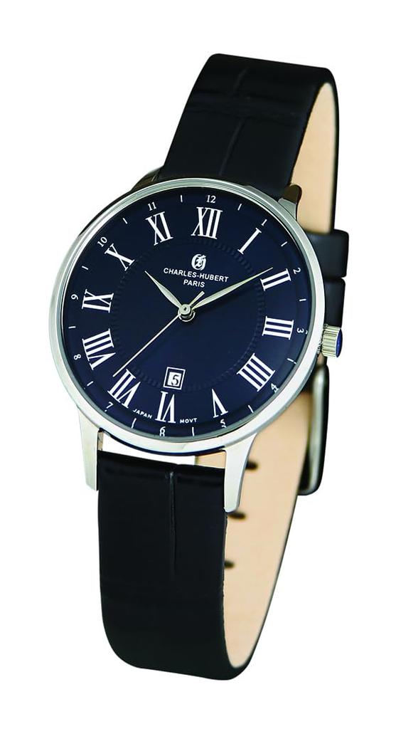 Charles Hubert Black Watch with 3 Hands and Date Display 7037-E
