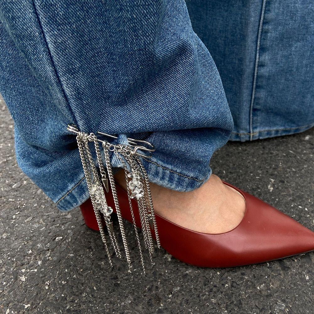 Tassel Pearl Bow Brooch Detachable Fixed Clothes Pin Trouser Leg Decorative Brooch Loose Jeans