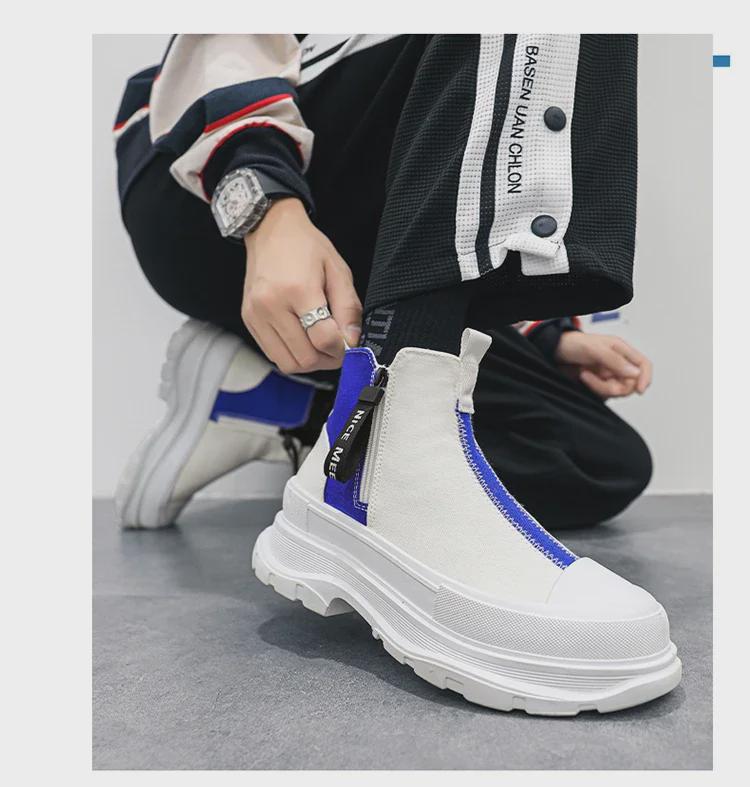 Мужские летние дышащие высокие туфли в корейском стиле на каждый день из парусины на платформе с застежкой-молнией