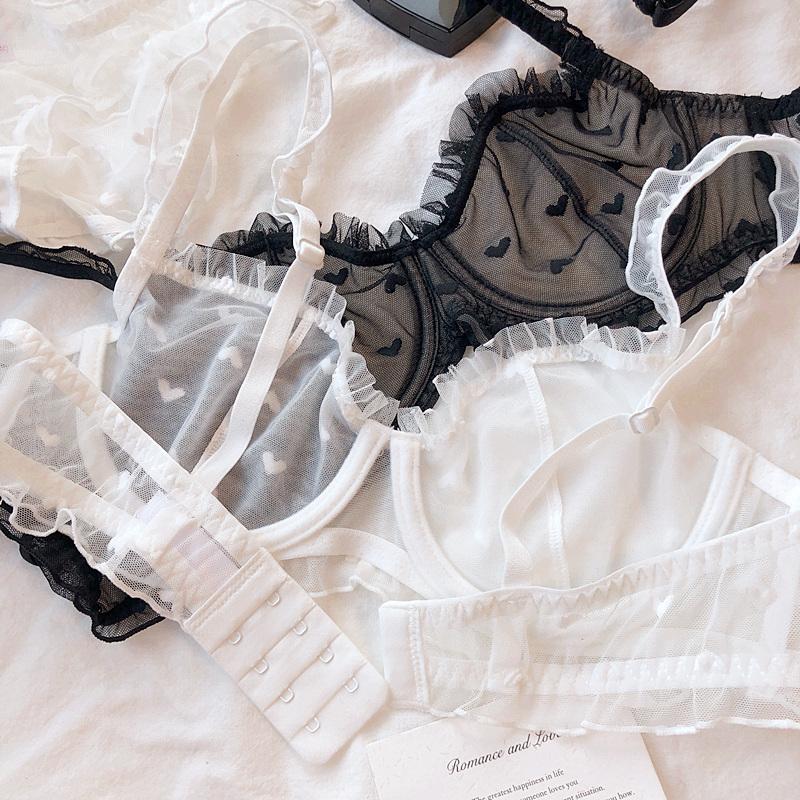 French Ultra Thin Lace Lingerie Sexy Love Embroidery Bra Set for Women Underwear Summer Breathable Plus Size CD Cup Brassiere