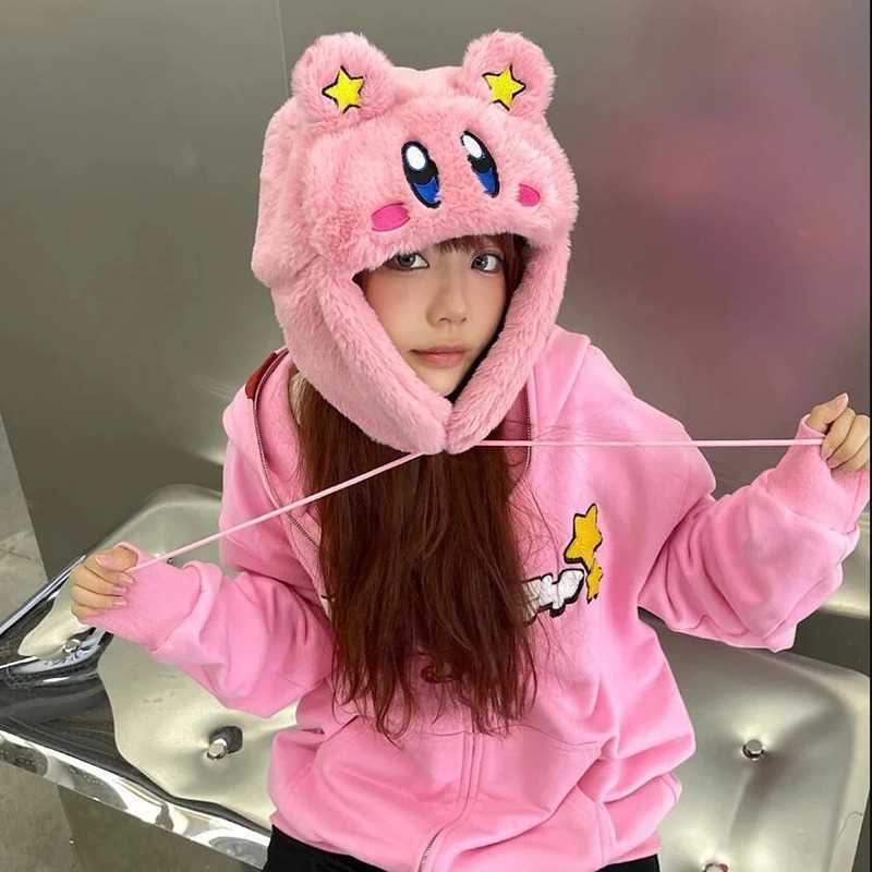 KAWAI Star Kirby Plush Hat Ski Windbreak Hats Cartoon Winter Keep Warm Anime Cosplay Cap Outdoors By Bike Caps Festival Gifts