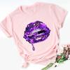 2024 Hot Sale Black T Shirt Unisex Pink Glitter Lips Graphic Print Tshirt Femme Luxurious Makeup Sexy Tshirt Haut Femme