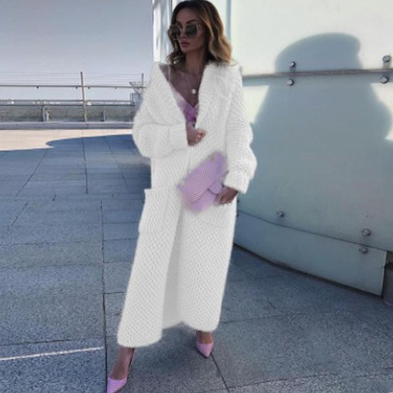 Зимний воротник вязаный кардиган коллаж однотонный длинный женский вязаный свитер большого размера