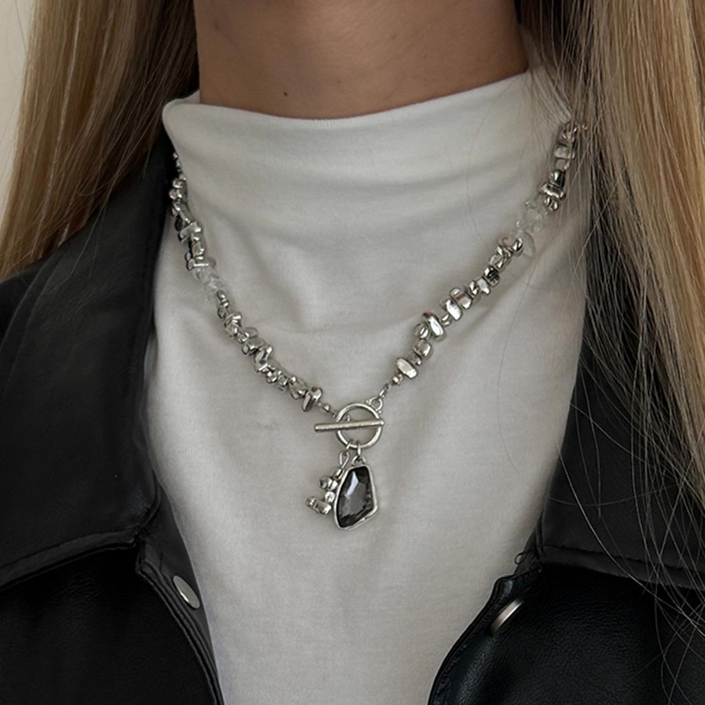 SHIXIN 2Pcs/Set Luxury Rhinestones Acrylic Pendant Necklace Ring for Women Charm Adjustable Opening Jewelry Set Accessories