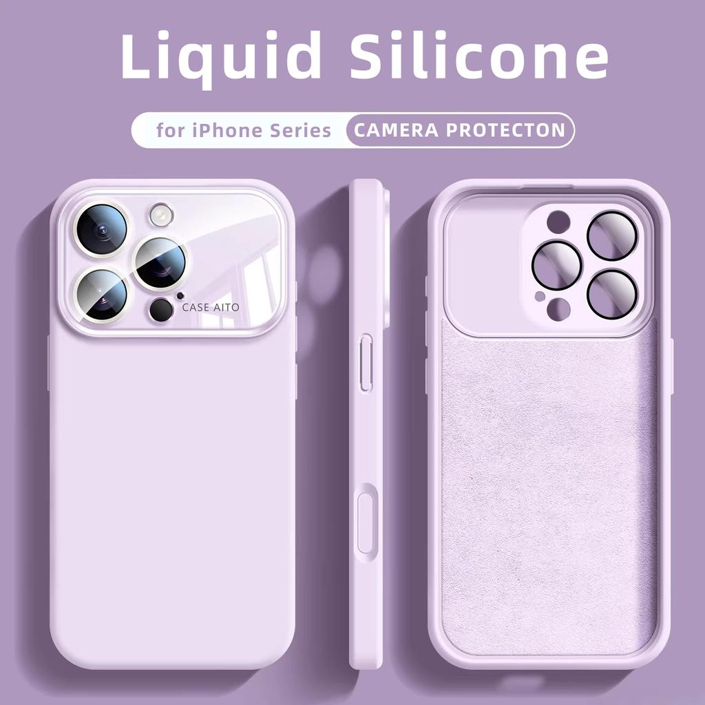Оригинальный чехол из жидкого силикона для iPhone 17 16 15 14 13 Pro Max 17Pro Air Glass Большое окно Защита камеры Мягкая крышка