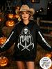 Women Fleece Hoodie Halloween Full Body Skeleton Print Long Sleeve Pullover