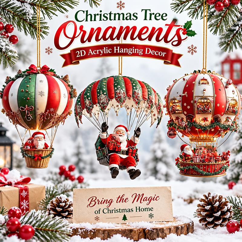 2D Christmas Hanging Ornament Santa Claus Parachute Hot Air Balloon Xmas Tree Hanging Decor Holiday Home Decoration Gift 2027