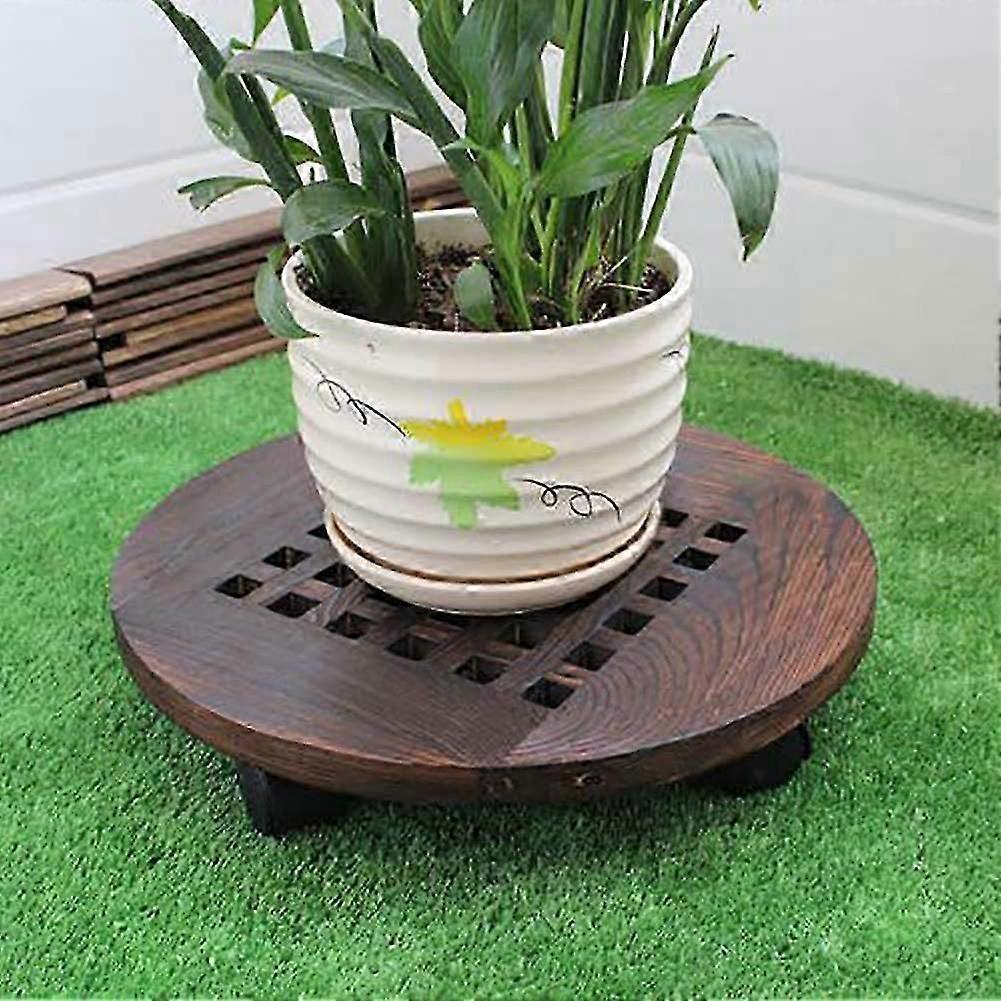 Wooden Planter Caddy Potted Plant Stand with Wheels,Rolling Round Flower Pot Base Roller Tray Planter Cart,30cm