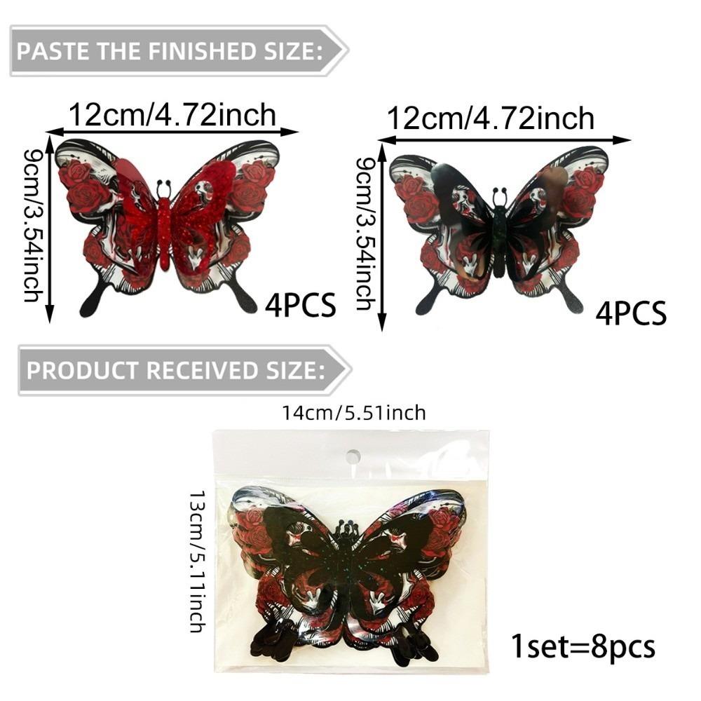 Double Layer Halloween Wall Stickers Hollow Out PVC Butterfly Skull Stickers DIY Red 3D Butterfly Wallpaper Decal
