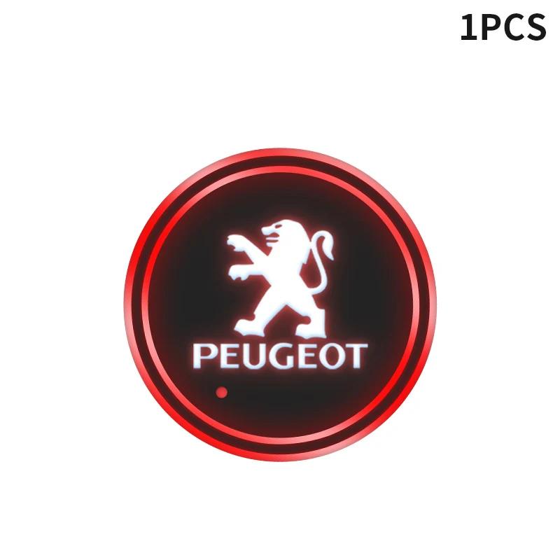 2026 Hot Car Sticker For Peugeot Car styling LED Luminous Car Water Cup Holder Coaster Lamps For Peugeot 308 408 508 RCZ 208 300