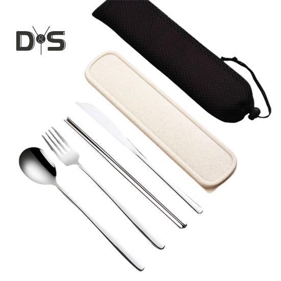 1 комплект столовых приборов из нержавеющей стали, нержавеющая полезная ложка, палочки для еды, вилка, дорожные столовые приборы с коробкой для хранения