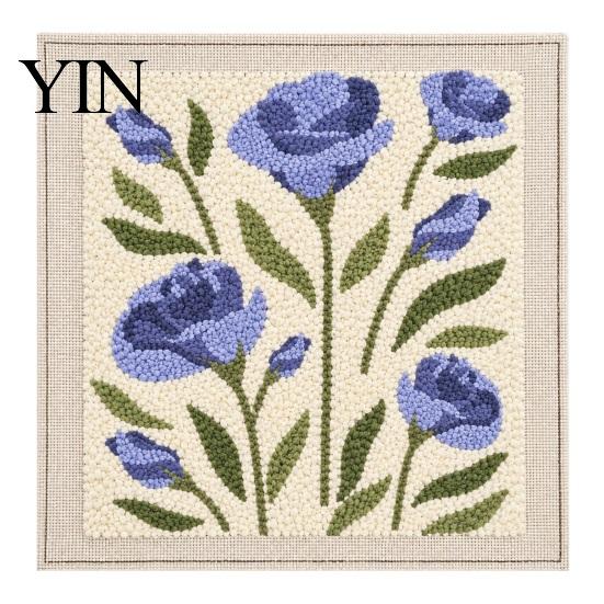 Wooden Picture Frame Included Floral Punch Needle Embroidery Kit with Frame, DIY Flower Art, Easy Set Tools Linen Fabric Starter Craft for Beginners,