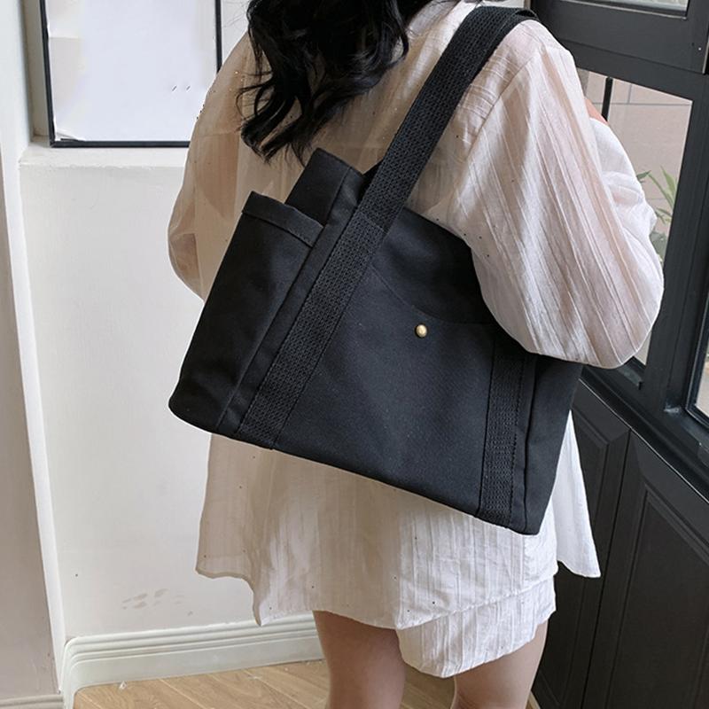 Yogodlns Minimalist Female Student Large Capacity Commuting Tote Bag Canvas Shoulder Bag For Women Portable Handbags