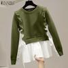 Women Vintage U-Neck Long Sleeve Fake Two Piece Pullover Sweaters