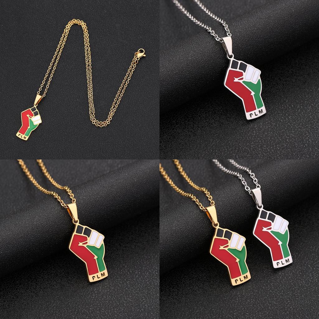 Stainless Steel Palestinian Map Pendant Necklace Ethnic Style Couple's Trendy Titanium Steel Accessory