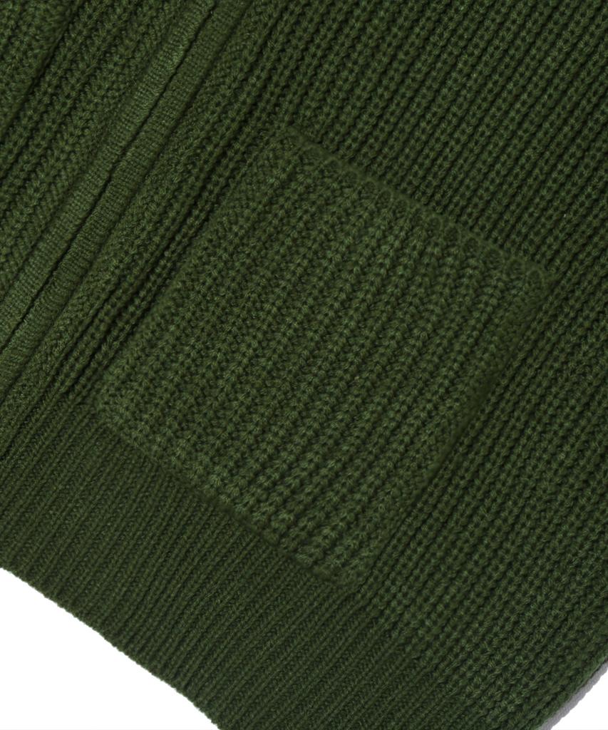 TRILLION Washable Round Neck Hachi Zip-Up Knit (Khaki)