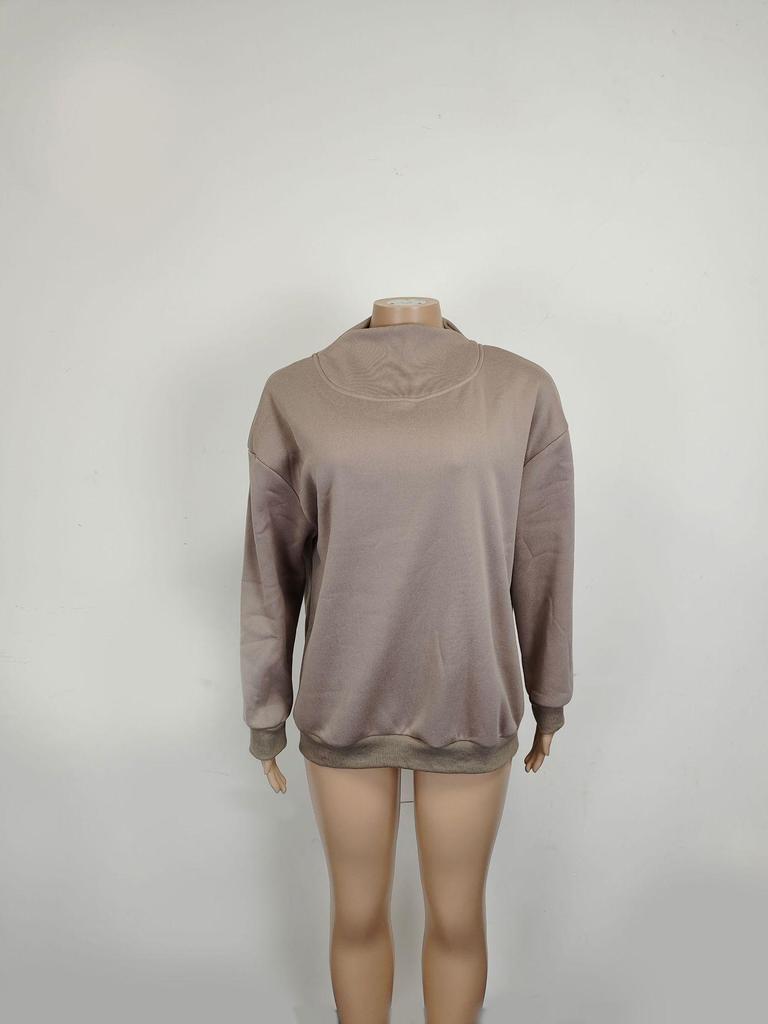 2023 Autumn/Winter Women's Loose High Neck Solid Color Long Sleeve Pullover Sweatshirt