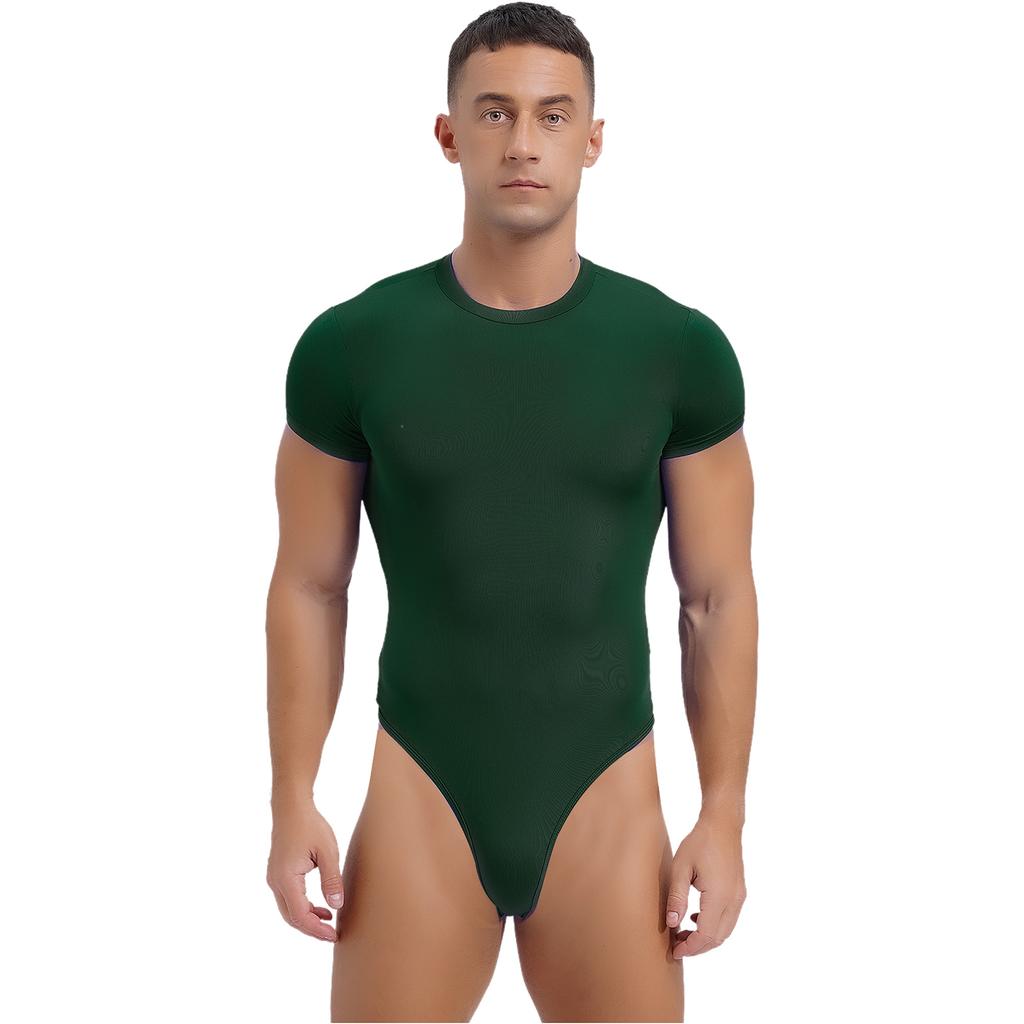 Men's One Piece Thongs Bodysuit Short Sleeve Button Crotch Shirt Leotard Snappies Rompers Jumpsuit