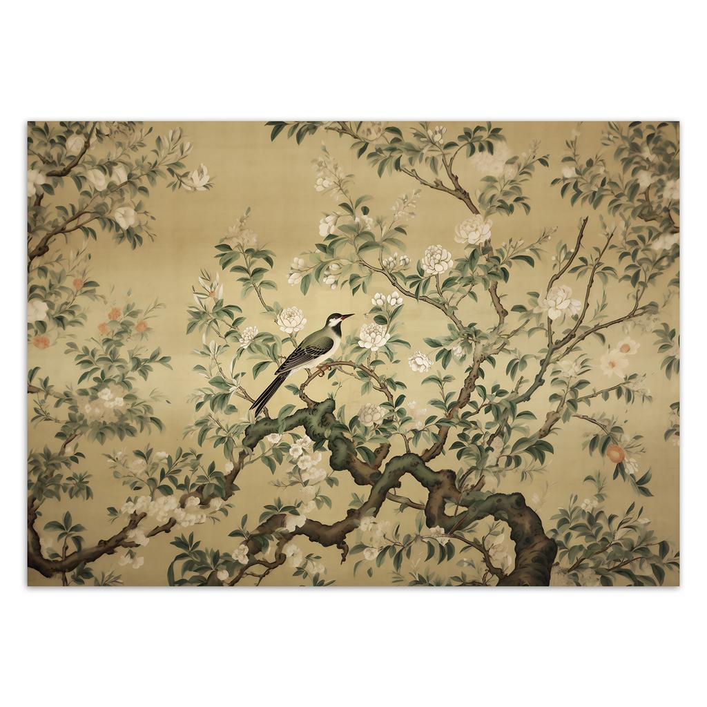 Wallpaper Bird Abstract Chinoiserie