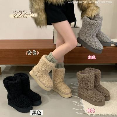 Зима 2025 новые круглоголовые из овечьей шерсти на толстой подошве теплые верхняя одежда зимние сапоги с низким голенищем женские хлопковые туфли со средним голенищем короткие сапоги