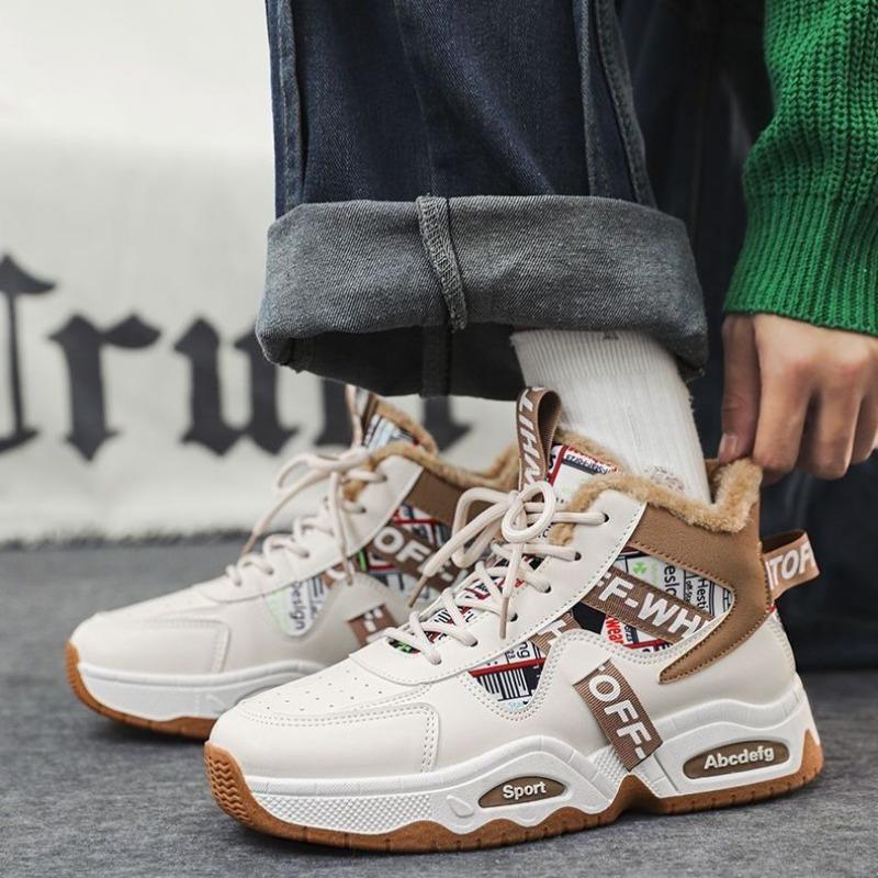 Зимняя мужская обувь Модные кроссовки с высоким верхом Плюшевые теплые хлопковые туфли Дизайнерские туфли на платформе Вулканизированная обувь Зимние новые мужские сноубутсы