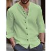 Men's Solid Color Cotton Linen Casual Button Long Sleeved Shirt