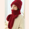 Women Casual Acrylic Knitted Hat Warm Scarf Sets Solid Fleece Inside Thickened Beanie Caps Skullies Windproof Skullcap
