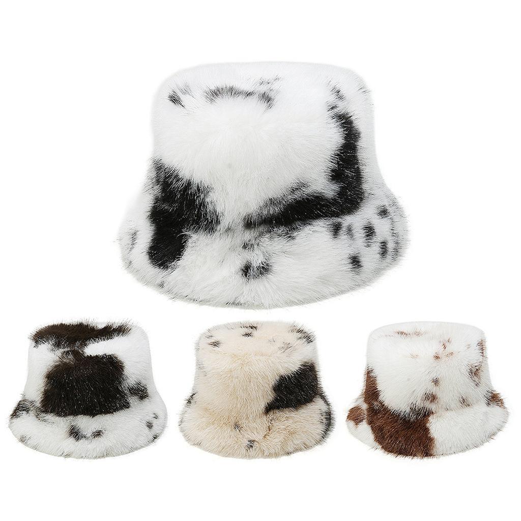 Ladies' Warm Cold Hat Women's Grass Plush Cow Pattern Fisherman's Hat Women
