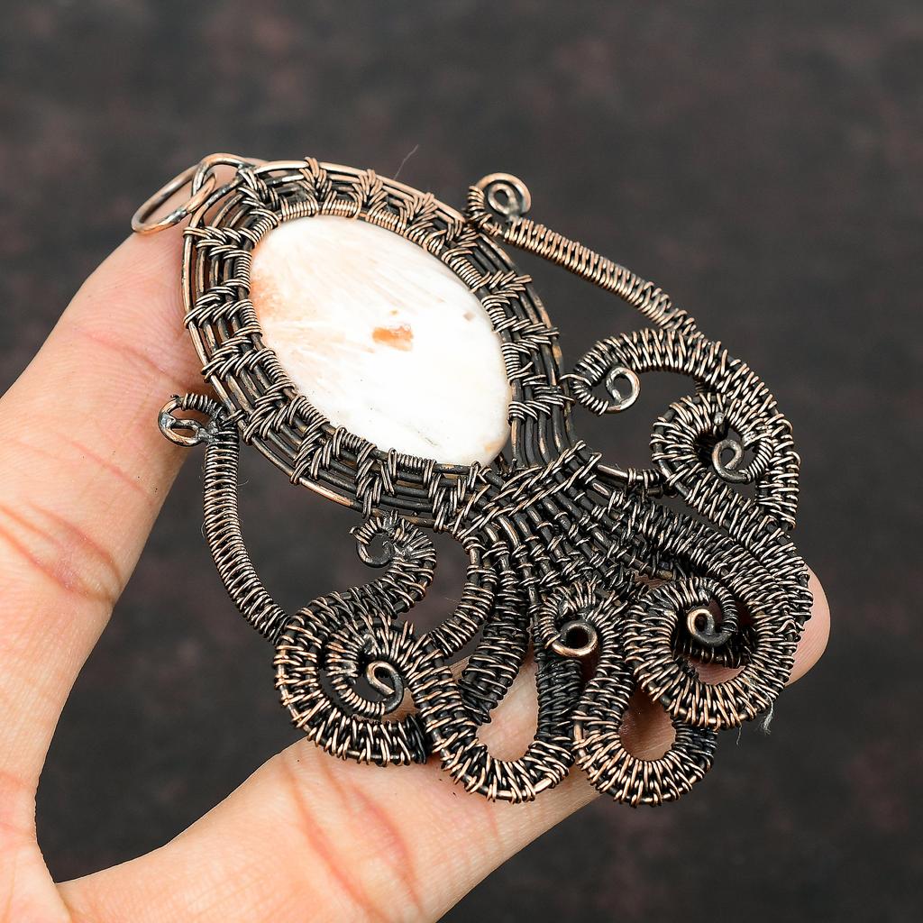 Scolecite Pendant Copper Wire Wrapped Pendant Gemstone Copper Jewelry Handmade Pendant Octopus Pendant Dainty Wire Wrap Jewelry Gift For Mom
